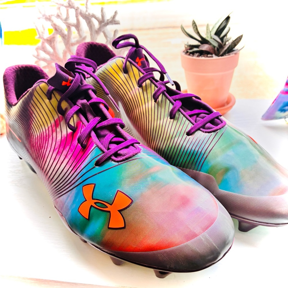 Under Armour Multicolor Gradient Football Cleats with Purple Laces